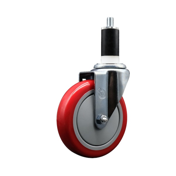 5'' Red Poly Wheel Swivel 1-3/8'' Expanding Stem Caster